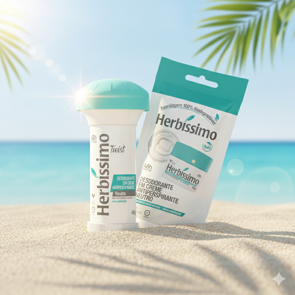 Kit 2 itens - Desodorante Creme Antitranspirante Herbíssimo Twist + Sachê Refil Neutro 45G em Oferta na Shopee