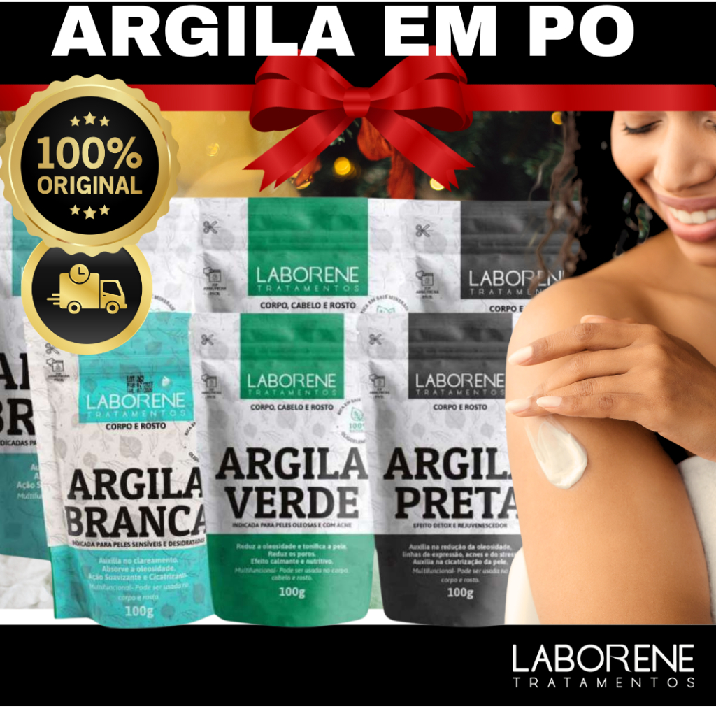 Argila em Pó Para Rosto, Corpo e Cabelo 100g - 300g LABORENE