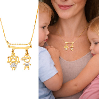Colar De Filhos Com 2 Pingentes Menino ou Menina Banhado Ouro 18k em Oferta na Shopee