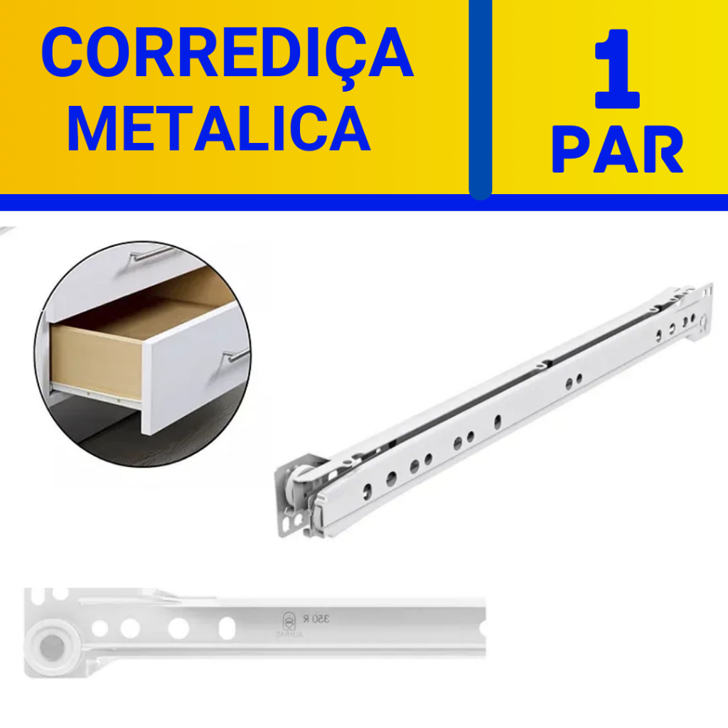 Par de Corrediça comum Metálica para Gaveta 30cm ou 35cm para gavetas em Oferta na Shopee
