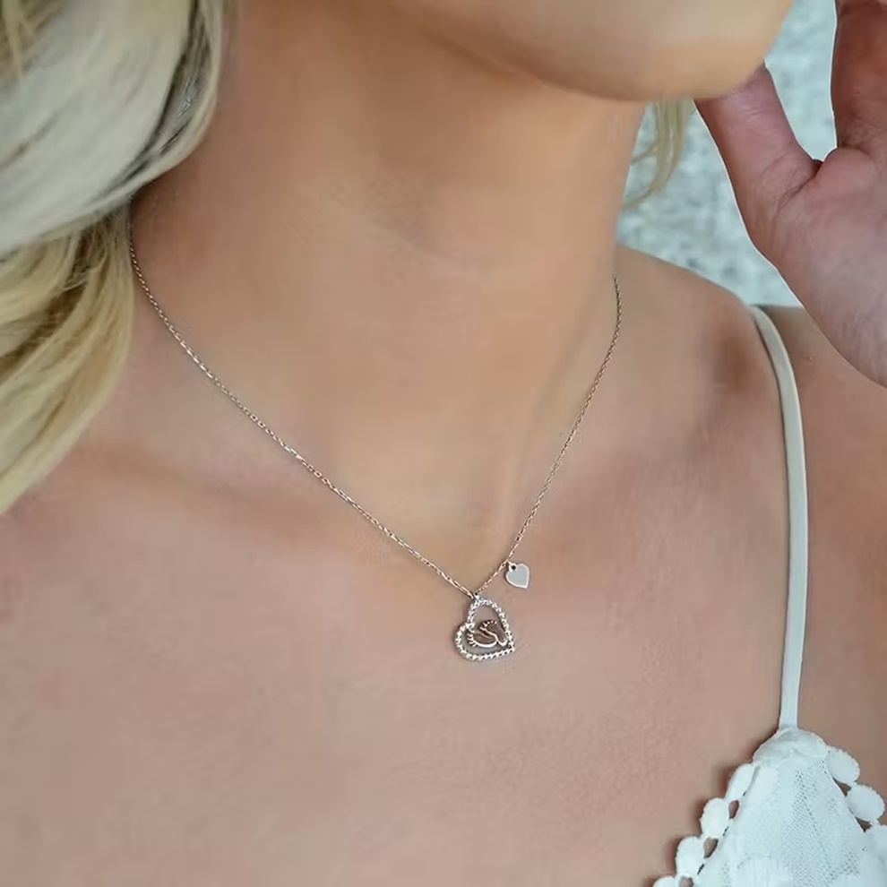 Choker Corrente Colar Feminino Em Aço Inoxidável E Pingente Meu Bebê Pedras de Zircônia Com Caixa de Presente