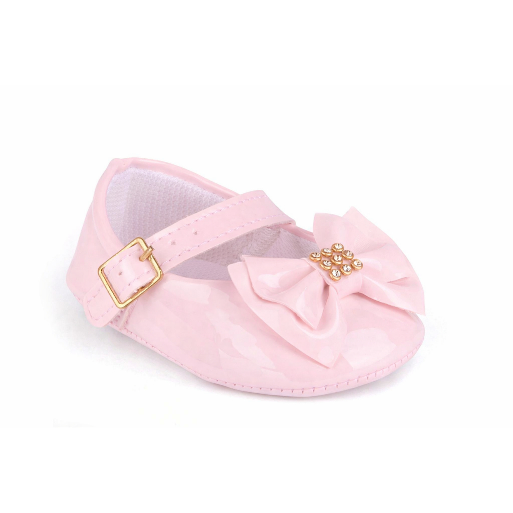 Sapatilha Bebê Rosa Verniz com Laço e Strass Nº 13 ao 18 Infantil Feminina Festa Batizado