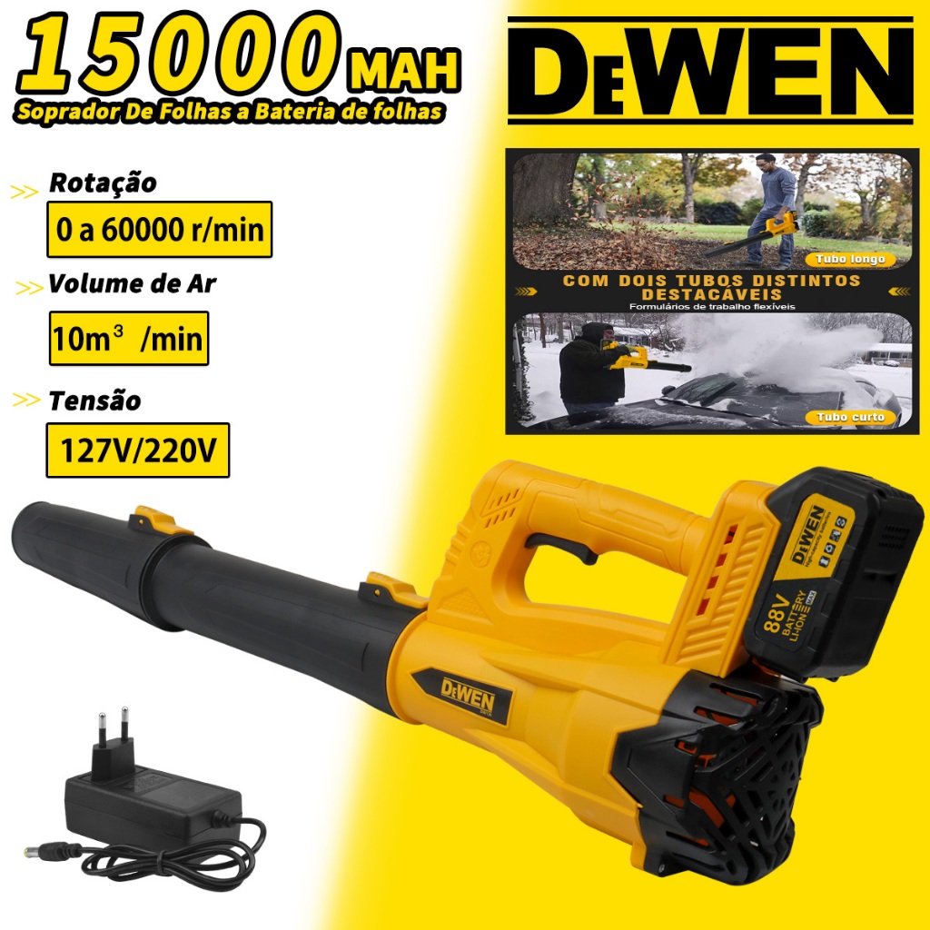 Soprador De Folhas a Bateria Soprador de folhas elétrico sem fio 88V Elétrico Amarelo 127V/220V