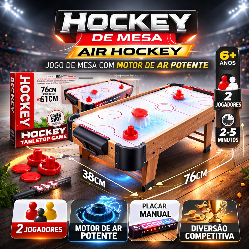 Mesa Air Hockey Infantil 2 em 1 Portátil com Pés Jogo de Mesa Motor Elétrico