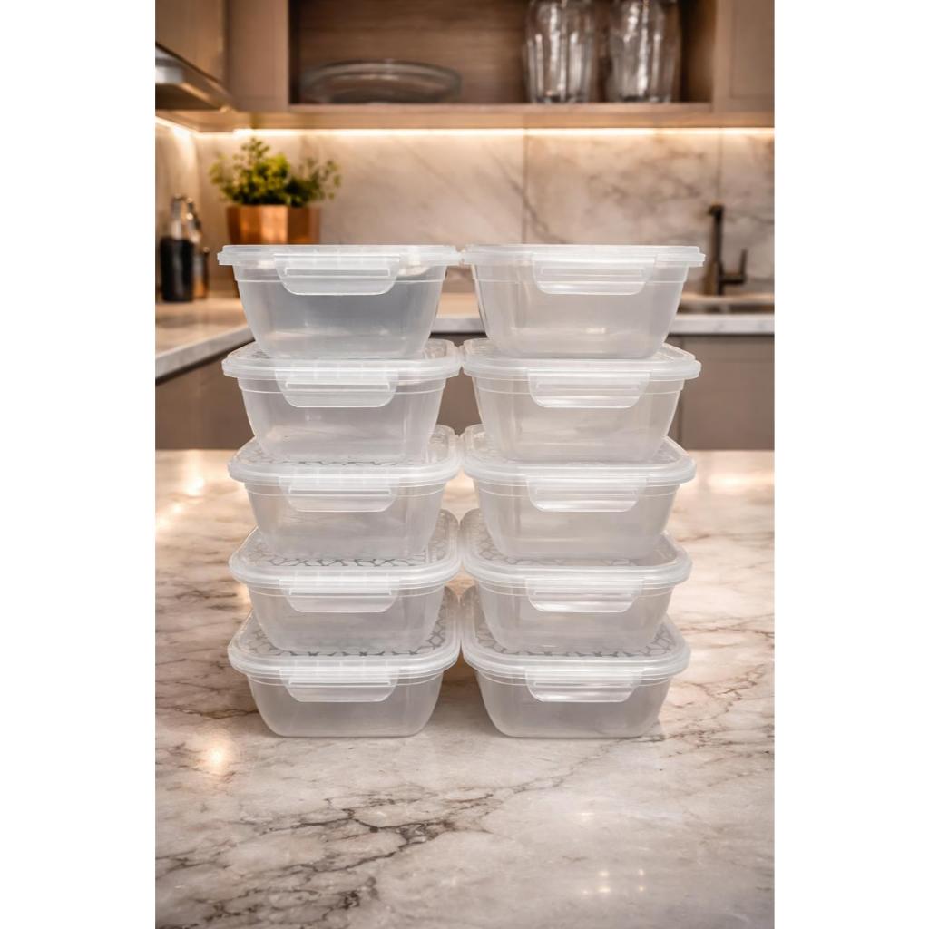 Jogo 10 Potes Quadrado Tampa com Trava 800ml Kit 10 Marmita Fitness Transparente Plástico Livre BPA em Oferta na Shopee