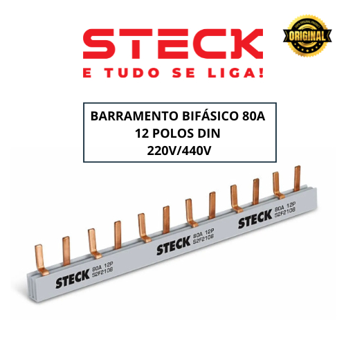 Barramento Pente Bifásico 80a 12 polos Din 220v/440v STECK Bipolar