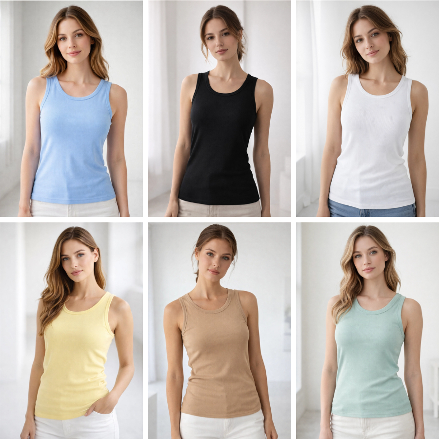 Regata Feminina Canelada em Viscose com Elastano Toque de Algodão