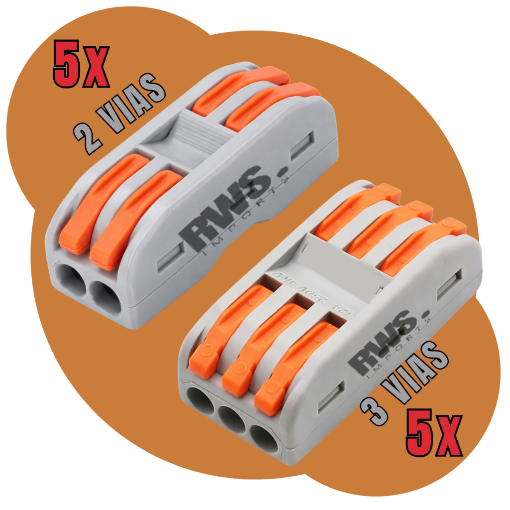 Kit Conector Emenda Rápida 2 e 3 Vias Borne de Pressão Click Fio Cabo 32A 250V