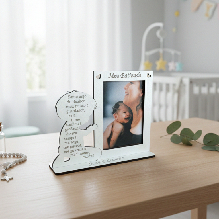 Kit 10 Mini Porta-Retratos Menino – Oração Santo Anjo em MDF Branco