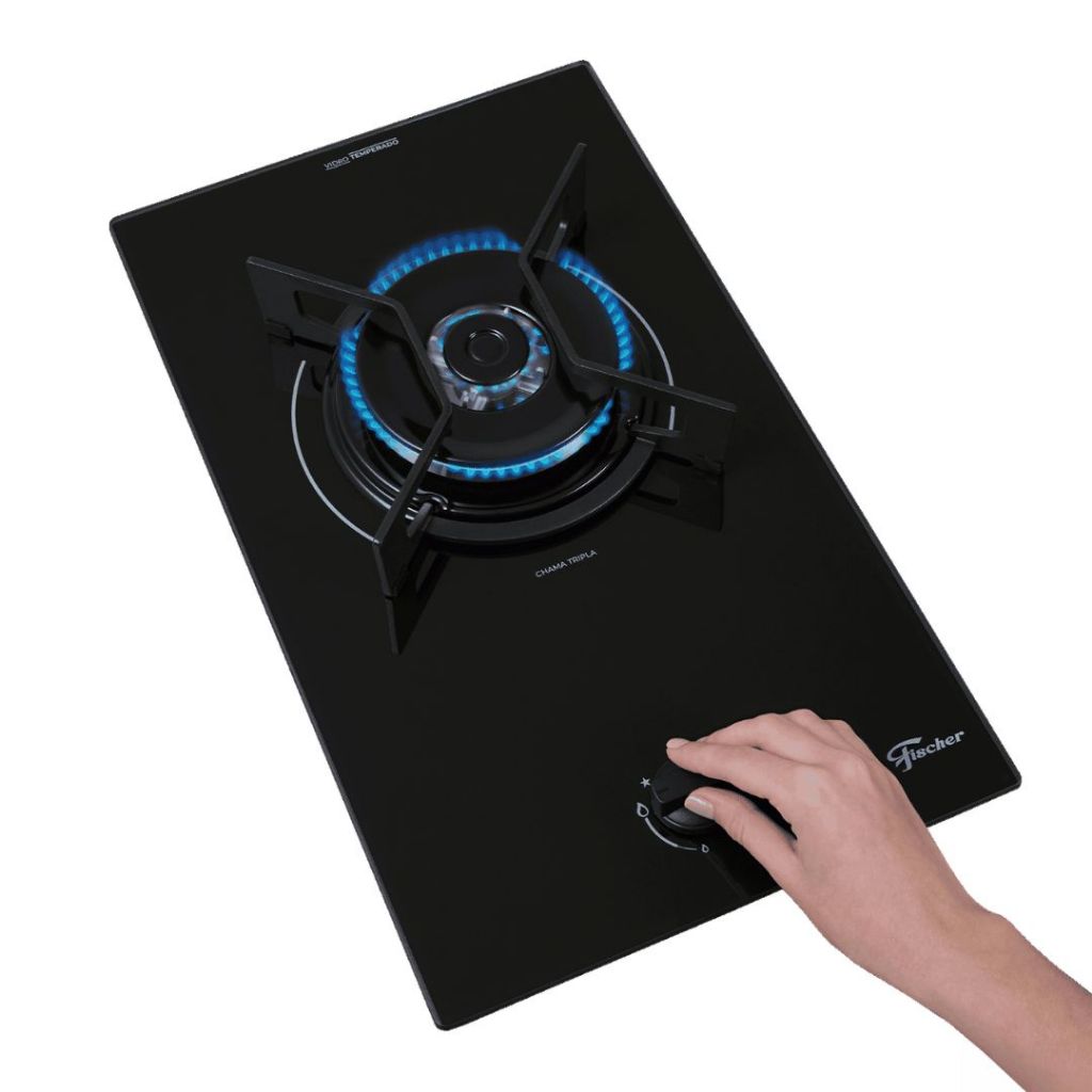 Cooktop A Gás Fischer 1 Boca Tripla Chama Fit Line Trempe Iron Bivolt