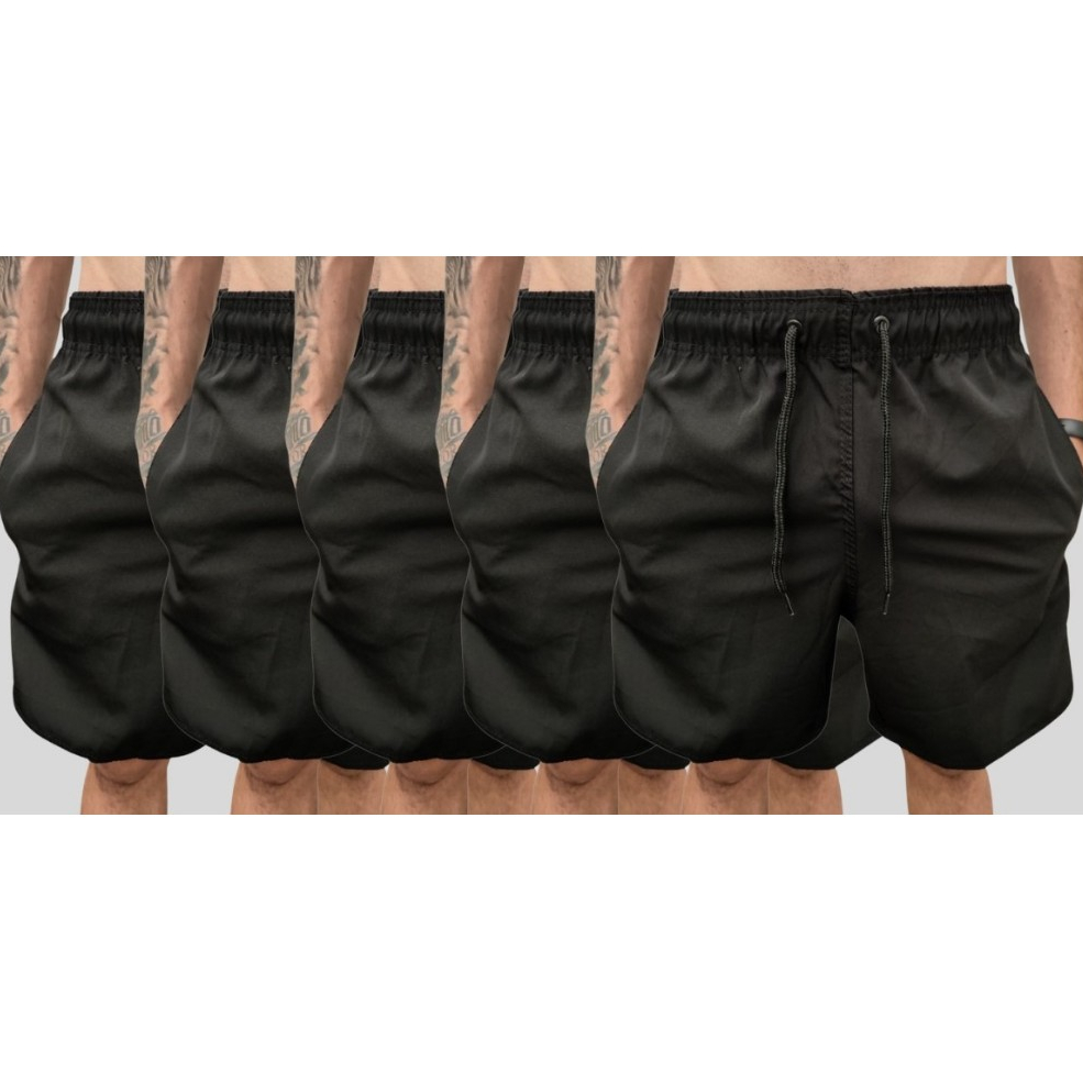 Kit 5 Bermudas Preta Short Praia Masculino Com 3 Bolsos Short Liso Basico