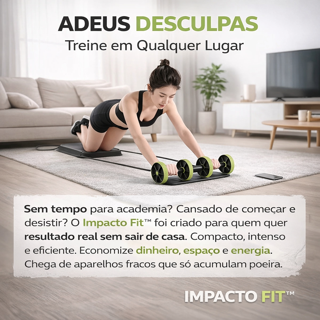 Aparelho de Ginástica Portátil Impacto Fit™ com Rodas e Elástico – Treino Abdominal e Corpo Completo em Casa