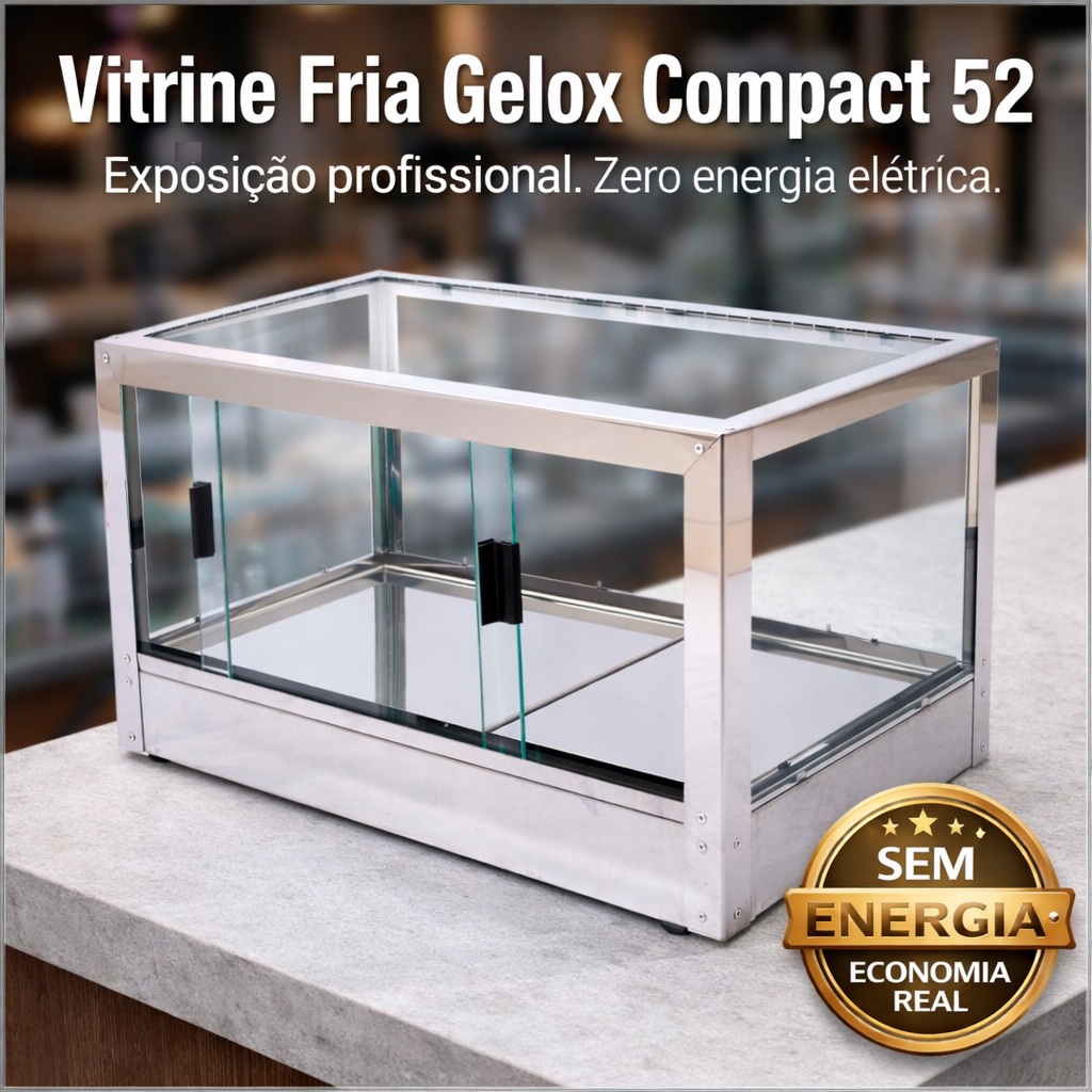 Estufa Expositor Vitrine Fria Gelo-x compact 52 Cm em Inox Para Doces, Bolos e Sobremesas