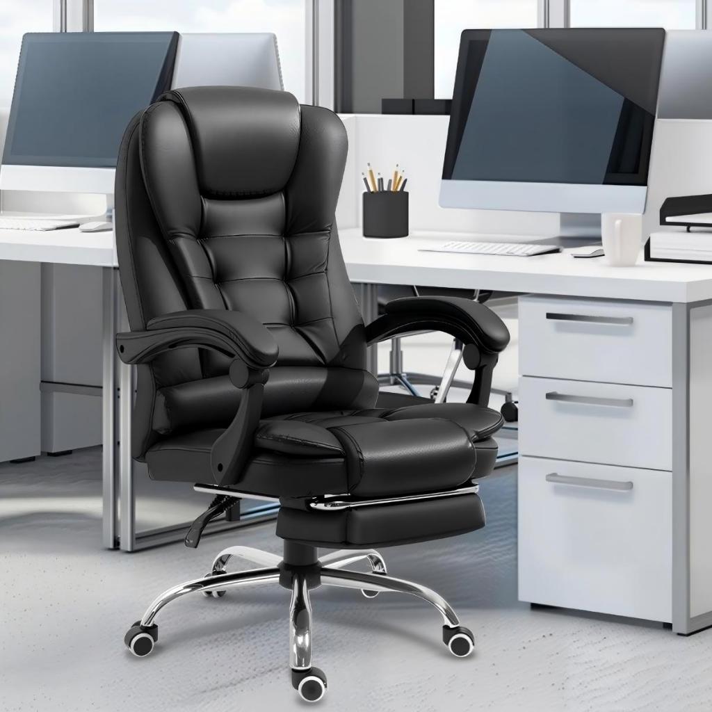Aumentar Cadeira de Escritório Presidente Ergonômica Reclinável c/ Apoio de Pés Home Office Confortável Suporta 150kg