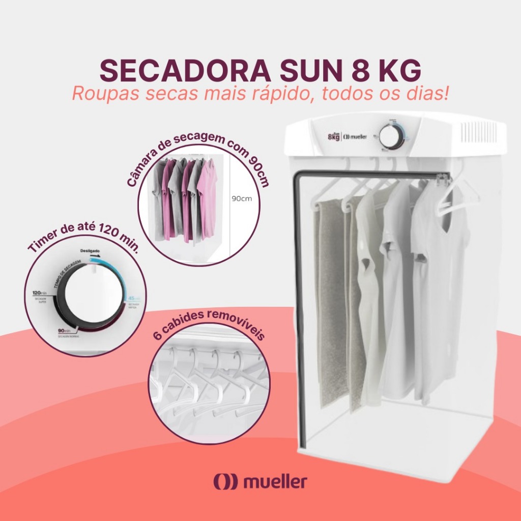 Secadora de Roupas Mueller Sun / Solaris 8kg Branca – Prática, Econômica e Eficiente