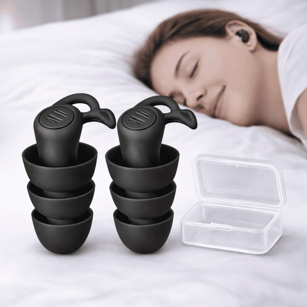 Tampão de Ouvido Protetor Auricular Antirruído em Silicone Preto – Ideal para Dormir e Natação