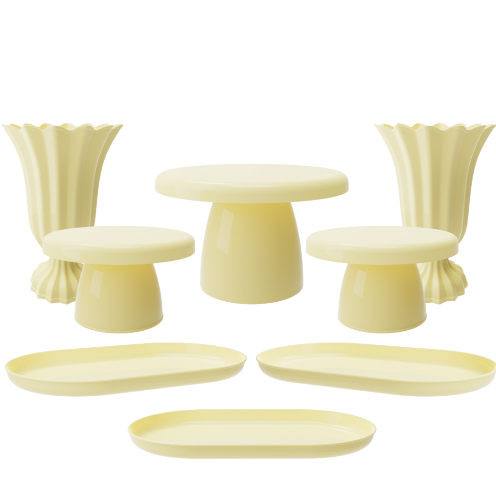 Kit Festa 1 Boleira Cake Popi 18cm, 2 Mini Cake Popi, 2 Vasos Popi e 3 Bandejas Popi em Oferta na Shopee