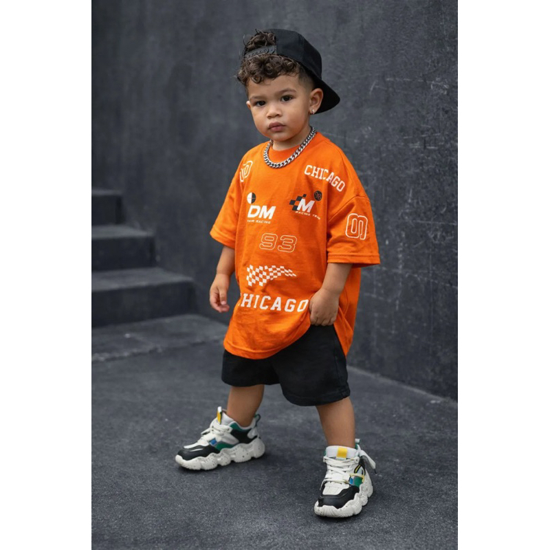 Camiseta Infantil Menino Streetwear Oversized – Algodão Leve, Confortável e Acessível- Camiseta laranja racing em Oferta na Shopee