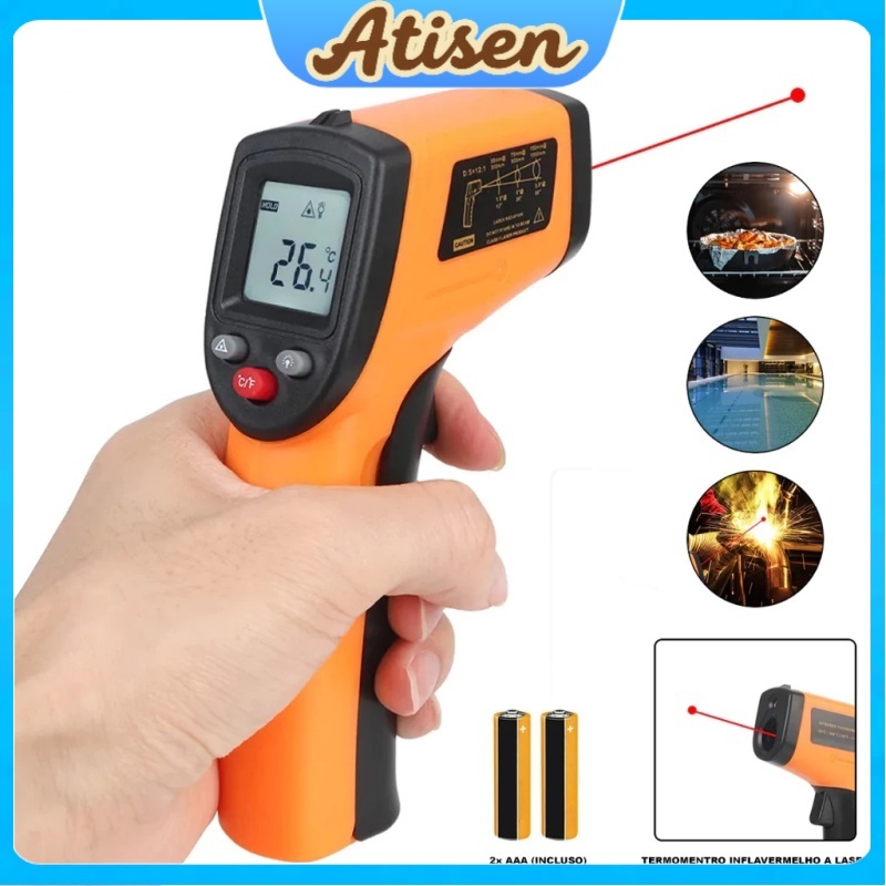 Termômetro Digital Infravermelho Cozinha e comida Laser Medição Temperatura Industrial -55ºc - 400ºc