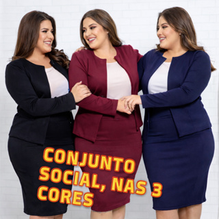 CONJUNTO SOCIAL FEMININO KIT 2 PEÇAS CASACO E SAIA ROUPA SOCIAL MODA EVANGÉLICA PLUS SIZE em Oferta na Shopee