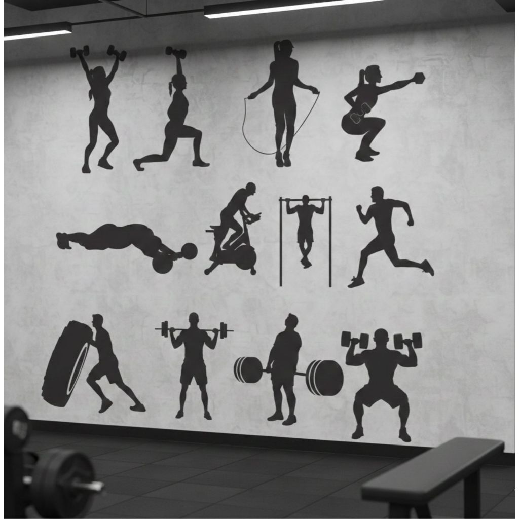Adesivos Parede Decorativo Academia Musculação Pilates Cárdio Alongamento Luta Músculo