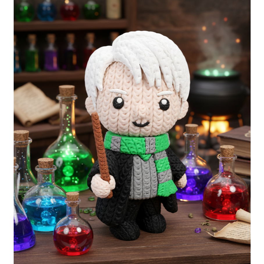 Boneco Draco Malfoy Sonserina Estilo Tricô - Harry Potter Action Figure 3D Colecionável