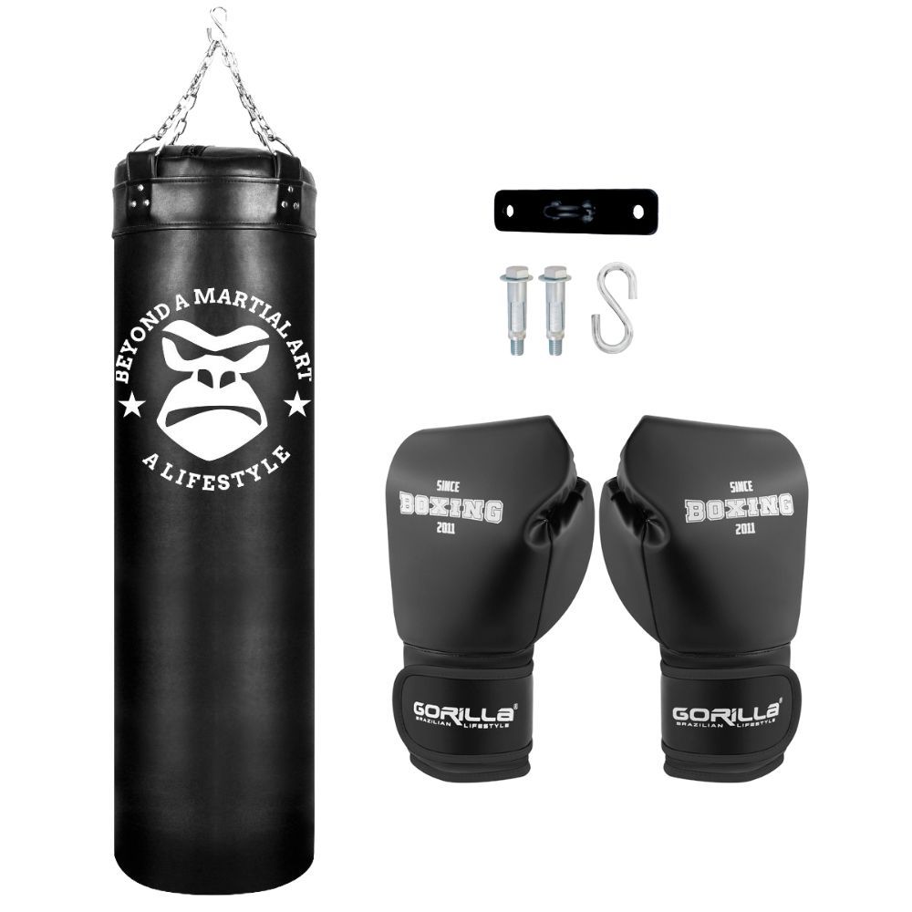 Kit Saco de Pancada 120cm Profissional GORILLA + Luva 12oz + Suporte De Teto Luta Boxe Muay Thai