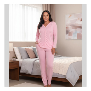 Pijama Americano Feminino Com Gola E Botões Inverno Conforto Promoção em Oferta na Shopee