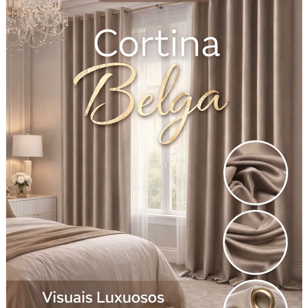 Cortina Belga Adomes, 2,80m x 3,00m 2,8 x 4 2,30 x 2 Castor Bege Semi-Blackout Sala Quarto