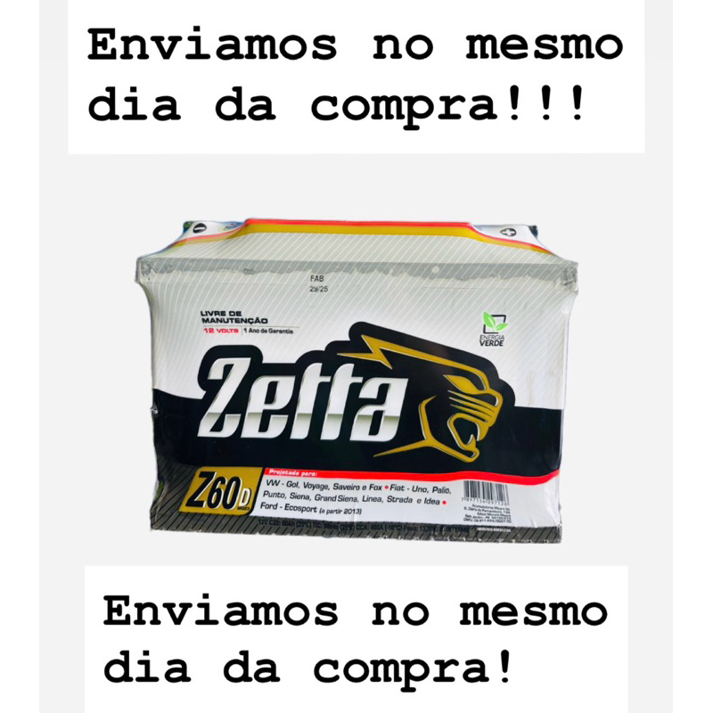 Zetta Z60D 12V 60AH - Polo Direito Positivo - Fabricação Moura - 18 Meses de Garantia de Fábrica