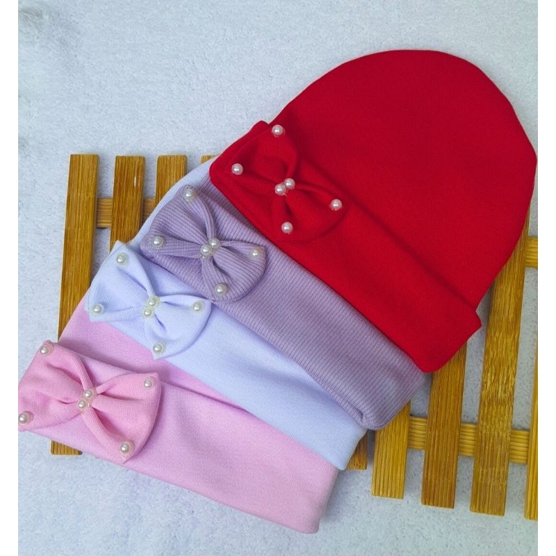 Kit 2 Unidades de Touca Recém Nascido Lacinho com Pérola