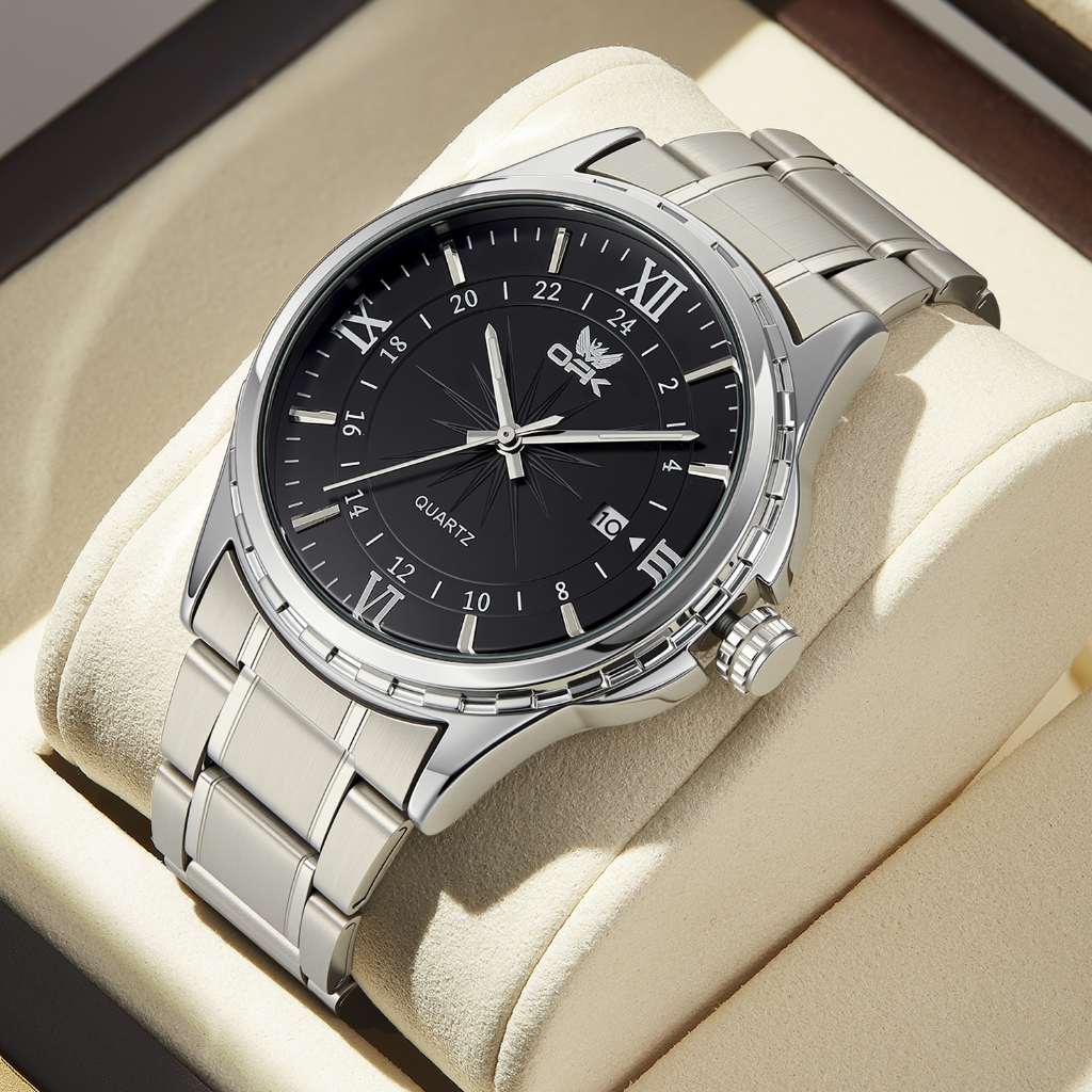 OPK Relógios Masculino Relogio À prova de água Original Esportivo Preto Prata De Aço Inoxidável 6003 em Oferta na Shopee