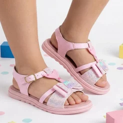 Sandália Infantil Menina Sereia Bee Happy Holográfica leva e confortável - Rosa
