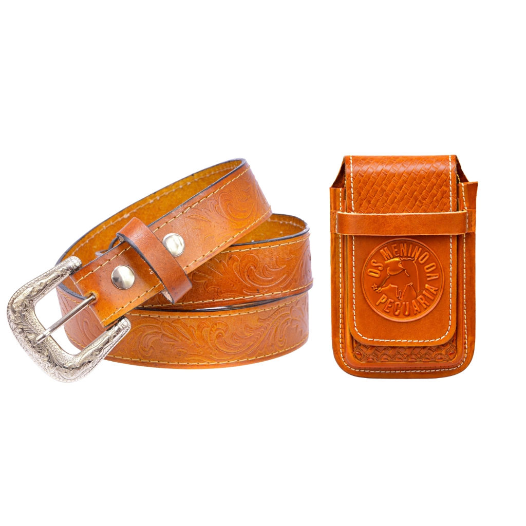 Kit Cowboy Cinto Muladeiro Country + Capinha Bainha em Couro De Celular Promoção