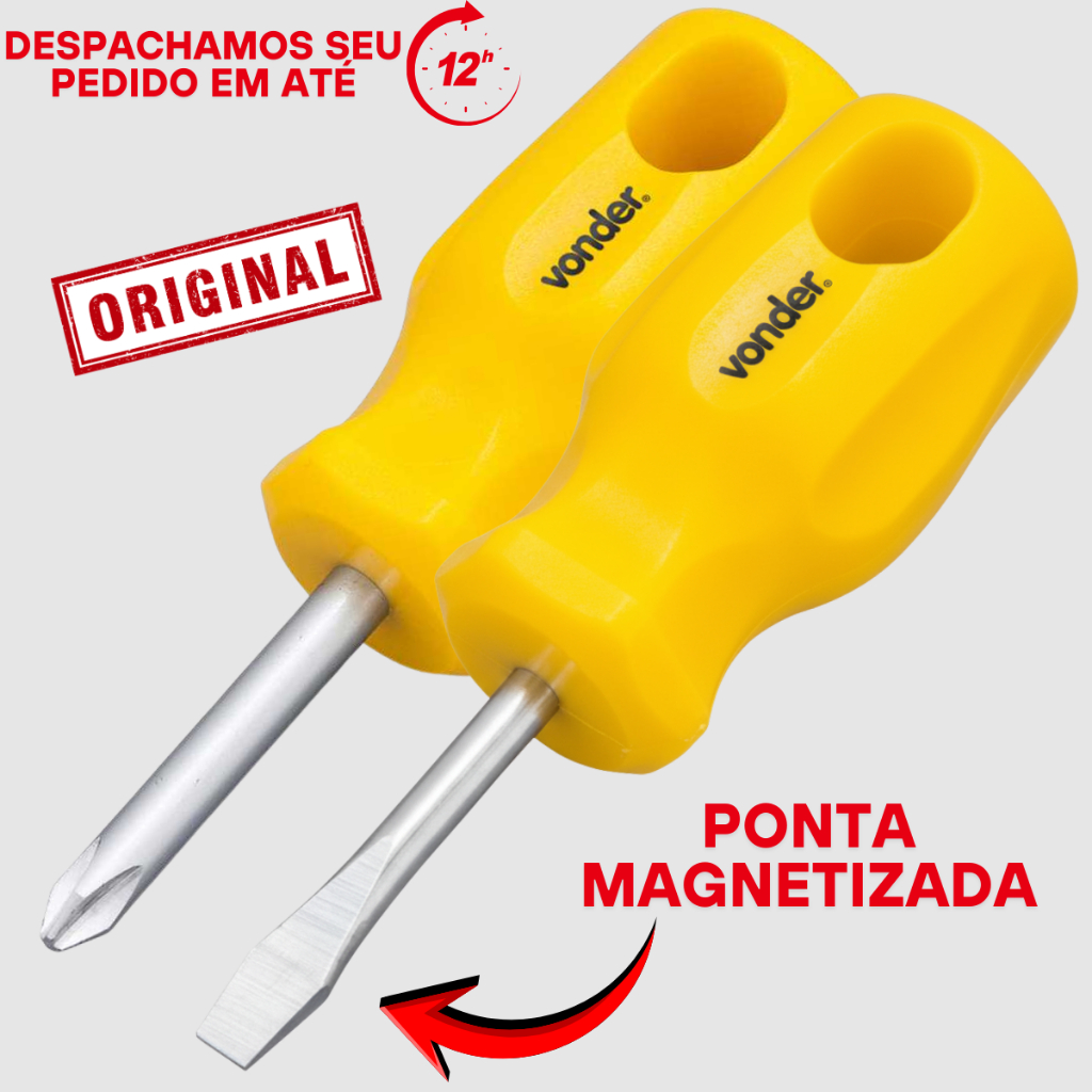 Kit Jogo Chave Fenda E Phillips Toco/Pequena/Curta Vonder Original Profissional com Ponta Magnética em Oferta na Shopee