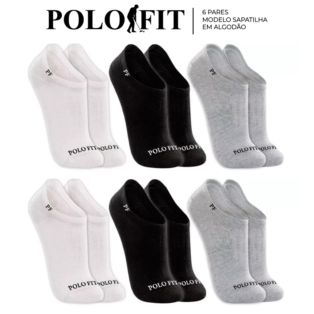 Kit 6 Pares Meias Polo Fit Sapatilha Cano Curto Baixo Invisível Masculina Feminina Original Algodão em Oferta na Shopee