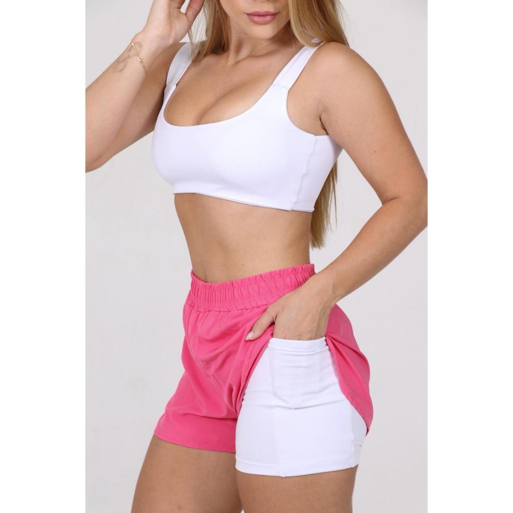 Short Duplo Compreensão Suplex Power Fitness Bermuda Academia Feminino Exercício Corrida Beach Tênis em Oferta na Shopee