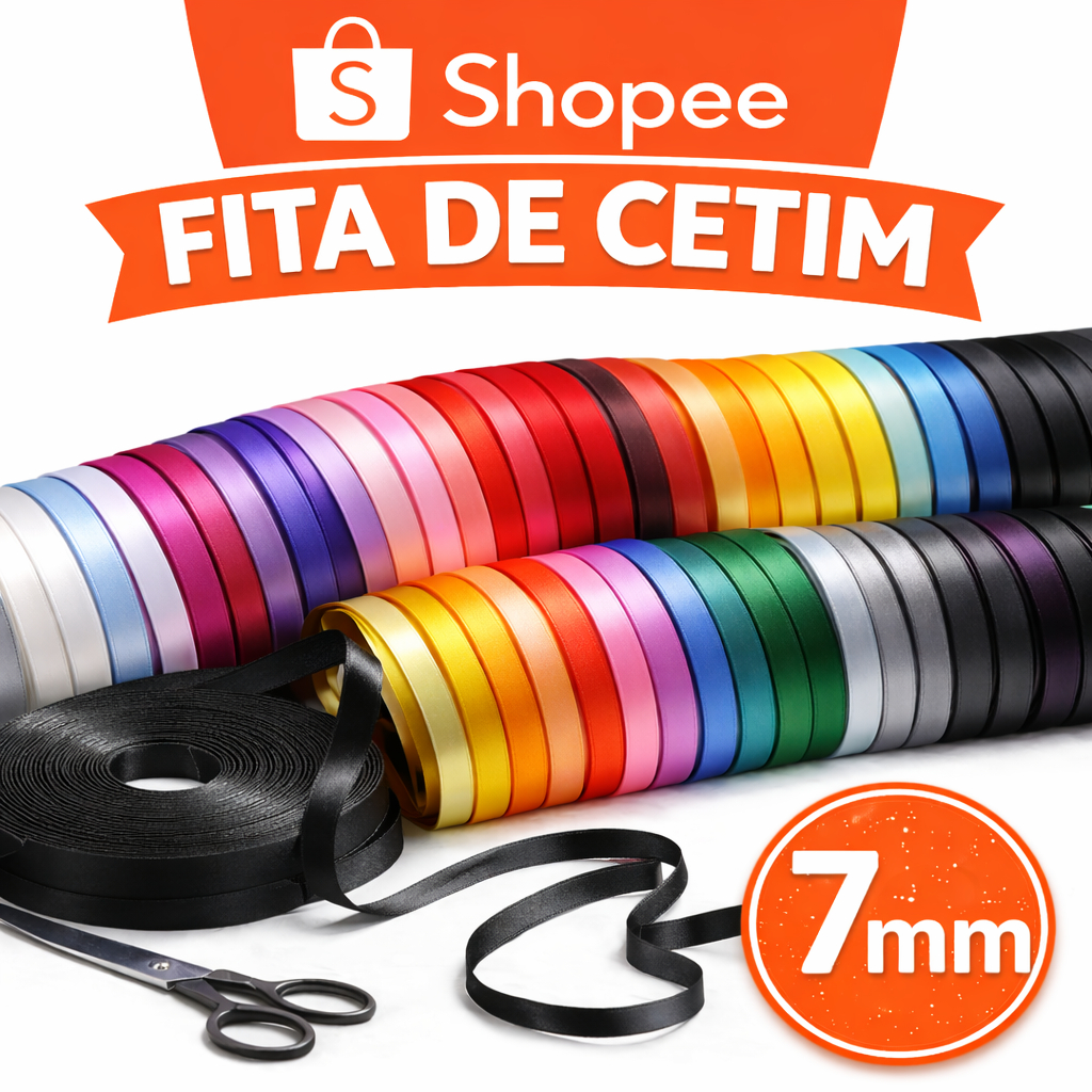 Fita de Cetim 7mm Poliester com 100m em Oferta na Shopee