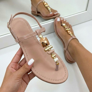 Sandália Rasteirinha Feminina Pedraria Luxo - Rasteira Com Strass Confortável (2402) em Oferta na Shopee