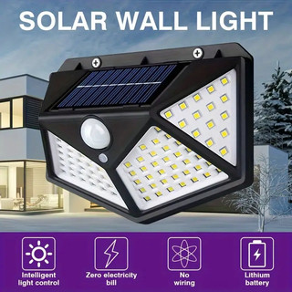 Kit C/2 Luminária Solar 100 Leds Sem Fio à Prova D' Água Externa 3 Modos Painel De Led So…