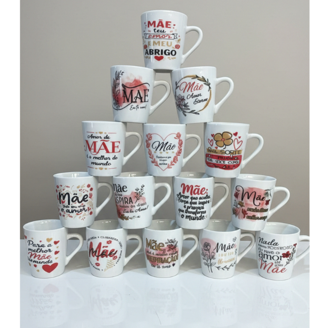 Jogo Caneca Dia Mães Porcelana 120ml Xicara Chá Presente Mãe Kit Café Manhã Personalizado