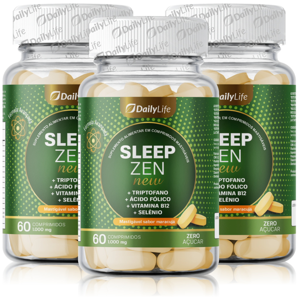 3x Sleep Zen New Suplemento Natural para Sono Triptofano Magnésio Vitaminas B6 B12 Daily Life