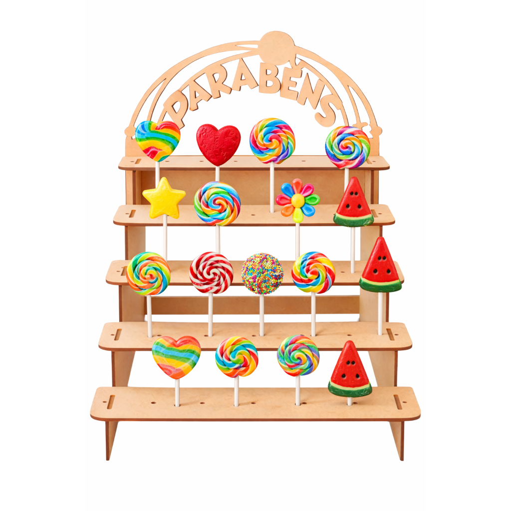 Escadinha Suporte Porta Pirulitos MDF – Piruliteiro Festa, Mesa de Doces, Decoração Tema suporte decorativo