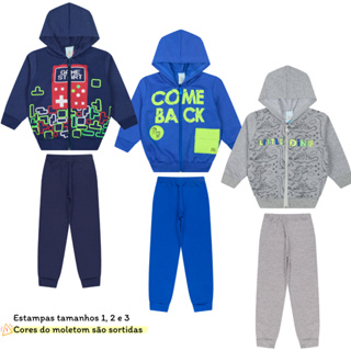 Kit Sortido 3 Conjuntos Infantil Menino Juvenil Masculino em Promoção com Zíper - 3 Casacos + 3 Calças Pelúciadas em Oferta na Shopee