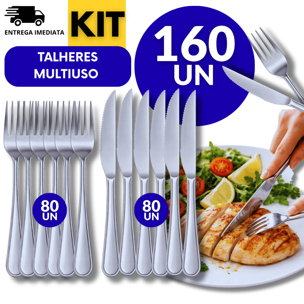 Jogo 160 Talher  Aço Inox 80 Garfos 80 Facas Casa Buffet Restaurante Cozinha Faca Garfo Talheres em Oferta na Shopee