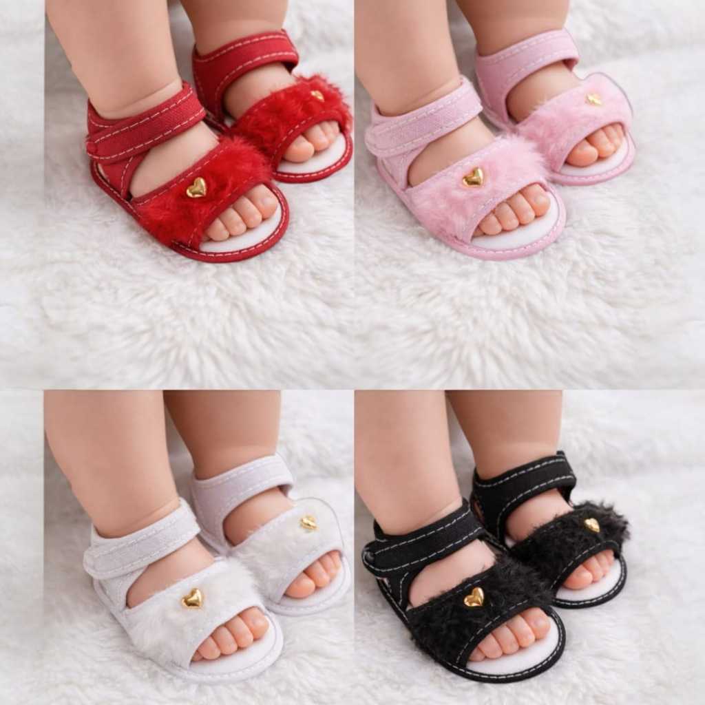 Sandália PELÚCIA Para Bebes Menina Coração Pelinho Confortável Fofinha