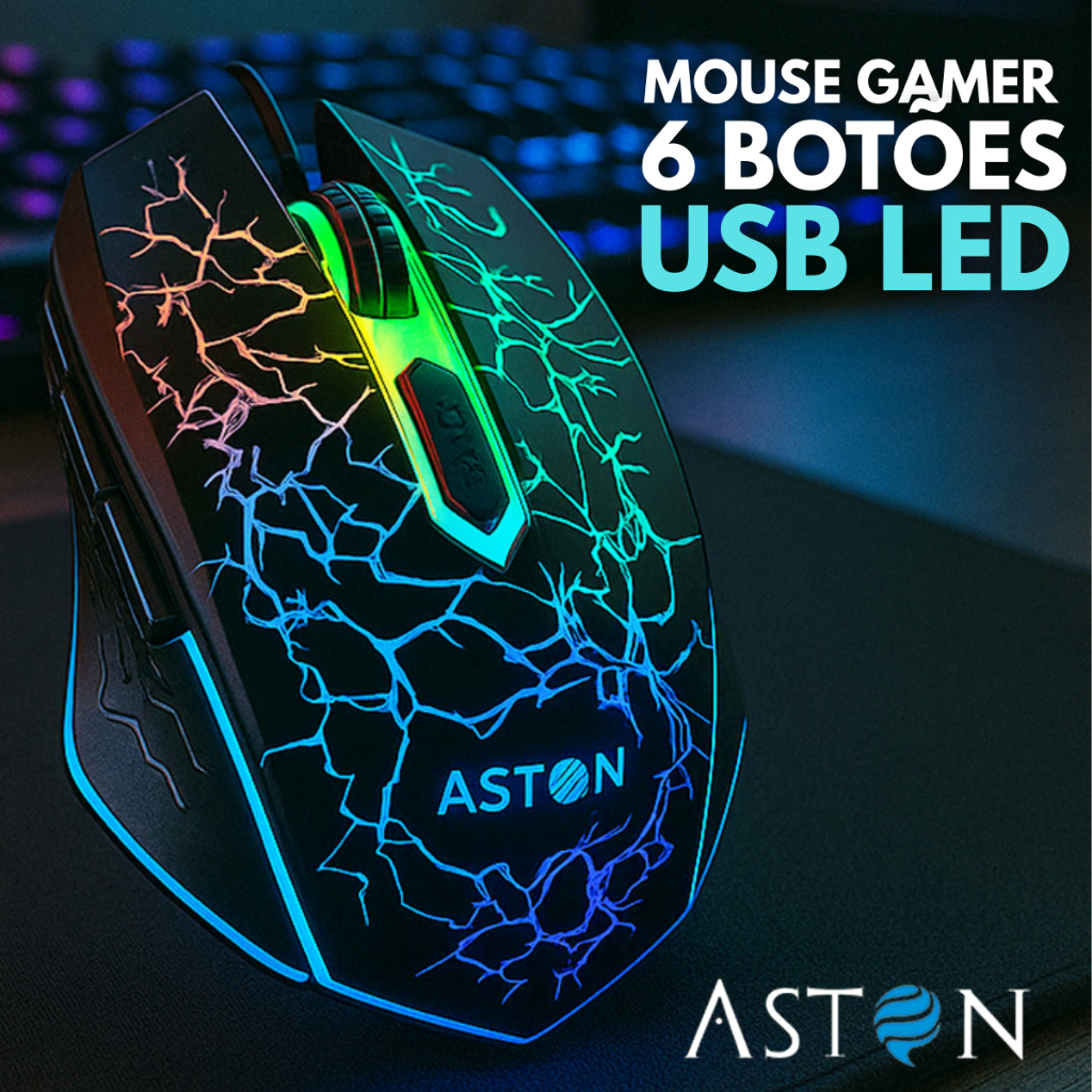 Mouse Gamer LED com fio 2400DPI para Jogos 6 Botões