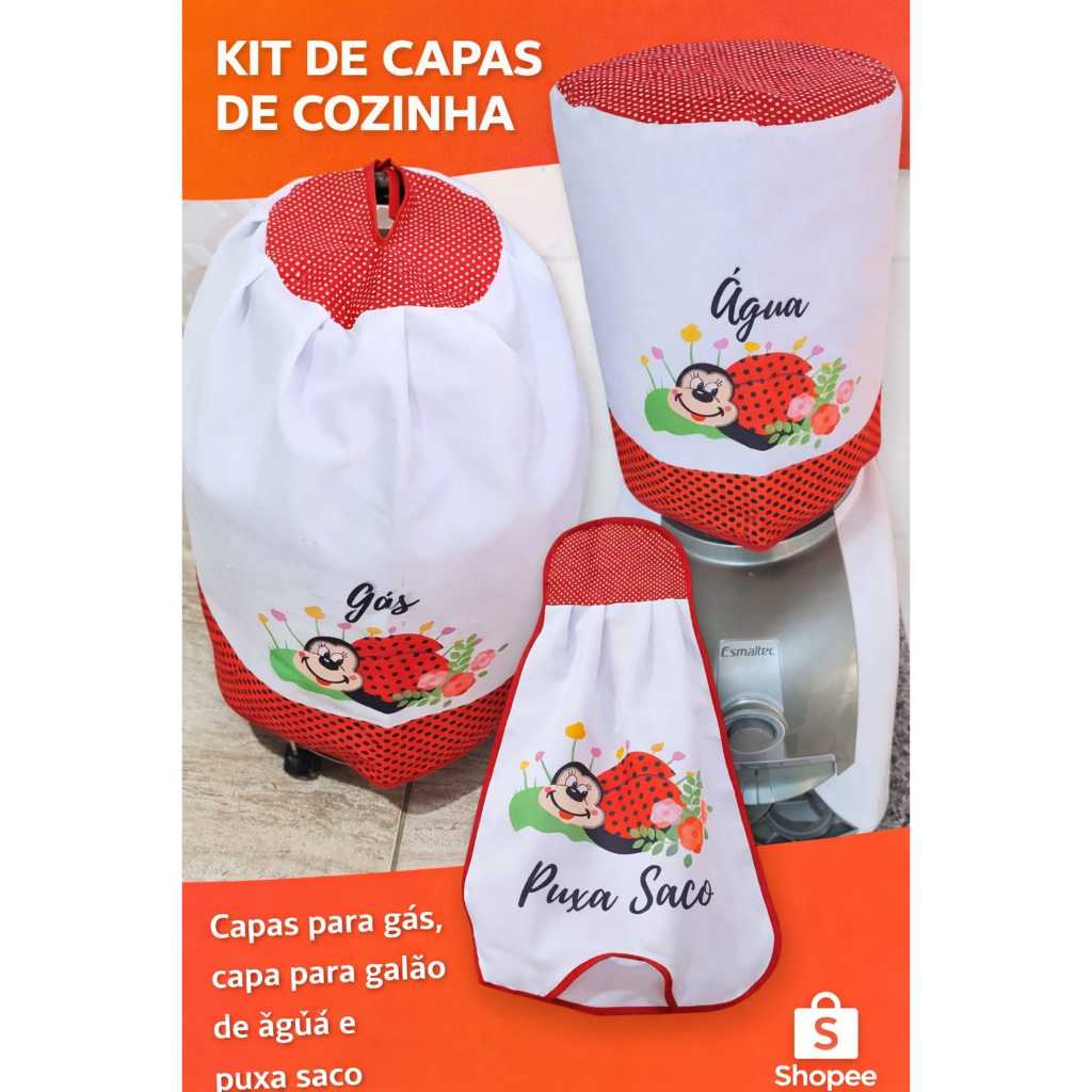 Kit Cozinha Capa de Galão Capa de Botijão de Gás Puxa Saco Vermelho ou Preto
