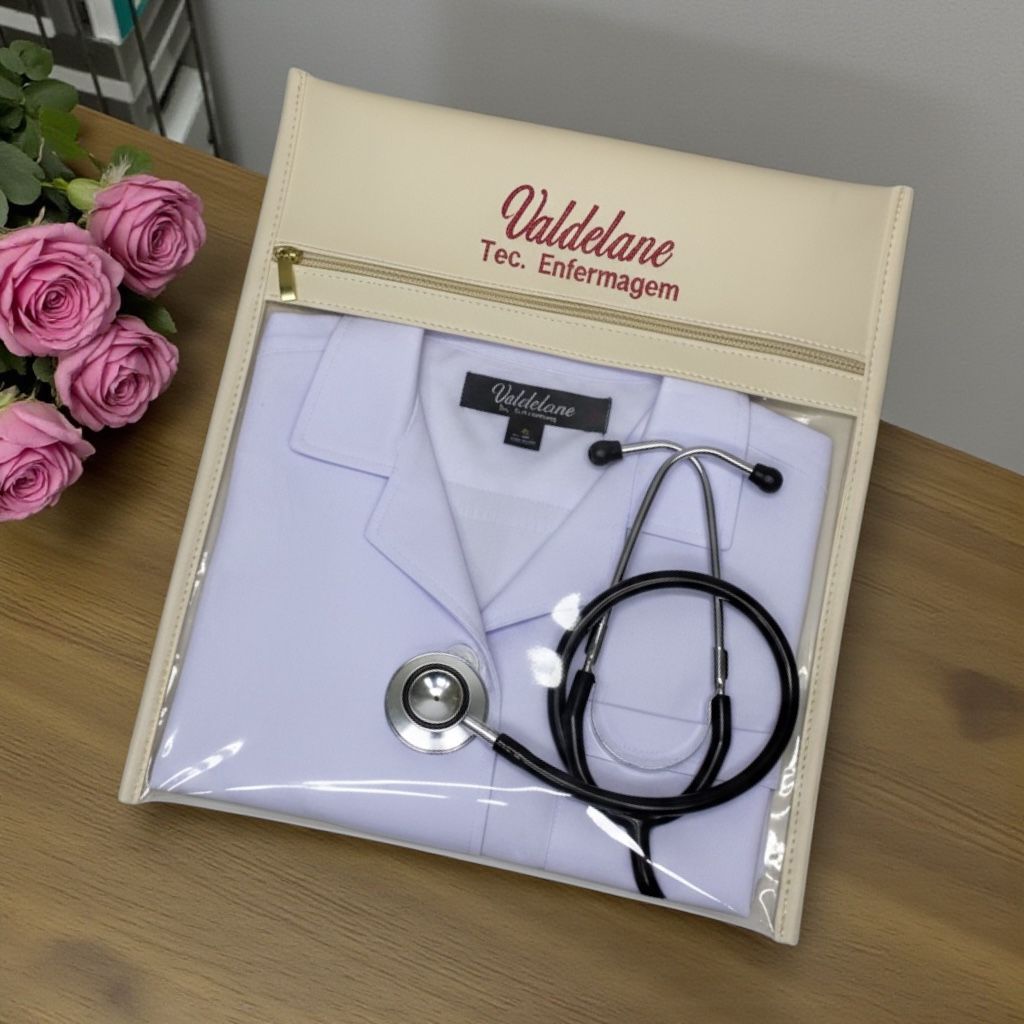 PORTA JALECO PERSONALIZADO COM NOME E PROFISSÃO