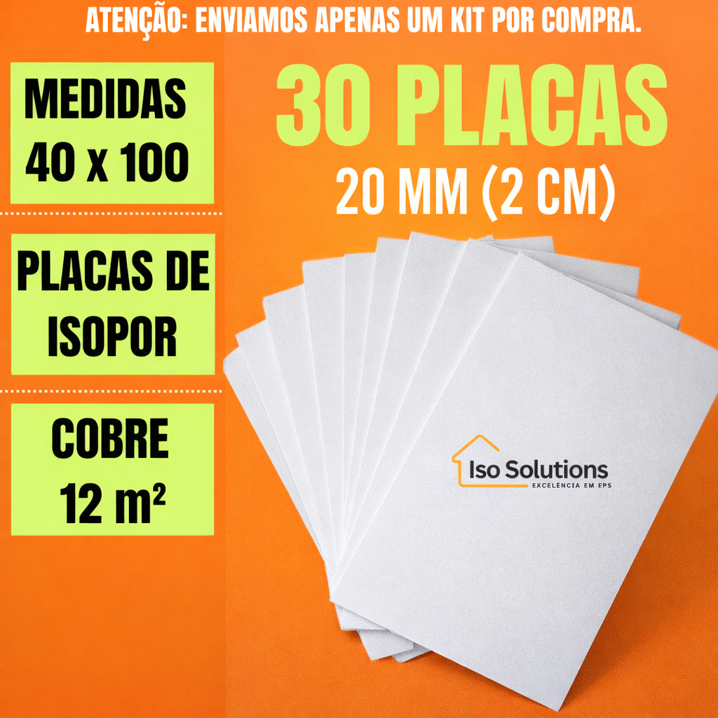 KIT 30 PLACAS DE ISOPOR EPS 20MM - TAMANHO 1000 x 400 x 20mm - ANTICHAMAS - COBRE 12M² em Oferta na Shopee